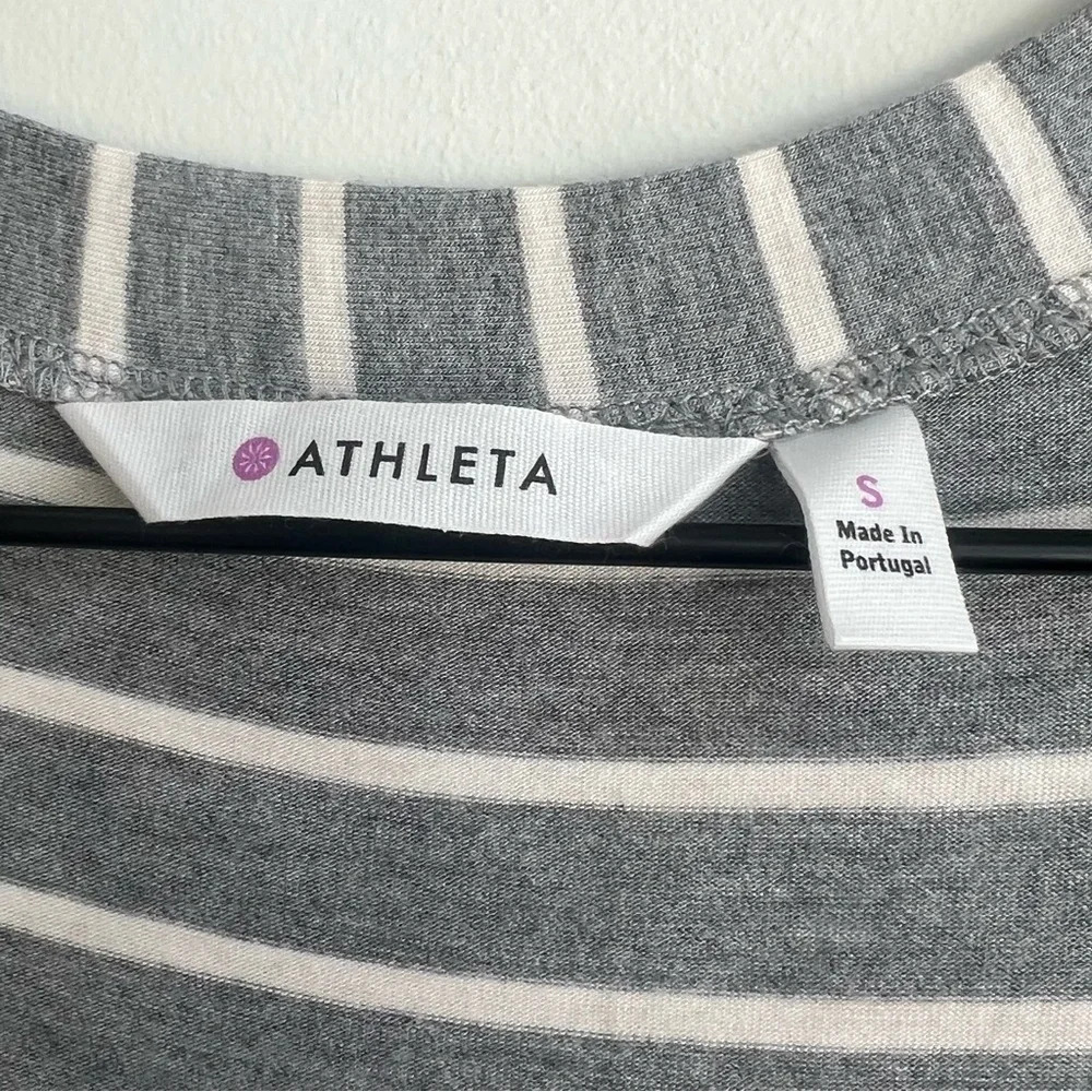 New Athleta Shark Bite Cinch Maxi Dress Gray Asymmetrical Striped Jersey Small - Picture 8 of 14